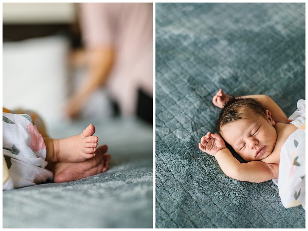 Baby girl swaddled in Lifestyle Newborn Session with Emily Louise Photography in Fort Wayne Indiana